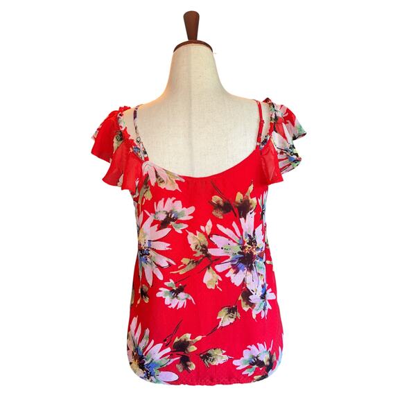 Miss Me Cold Shoulder Red Floral Top | Size M | Adjustable Straps | Boho Vibe - Picture 5 of 12